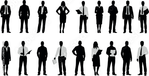  Silhouette vector illustration of business professionals, diverse office workers, corporate attire, workplace diversity, team composition, professional environment icons