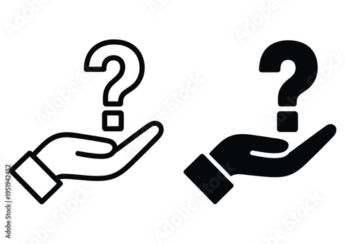 Hand holding up question icon, symbolizing inquiry, help request, support, guidance, and problem-solving concept vector