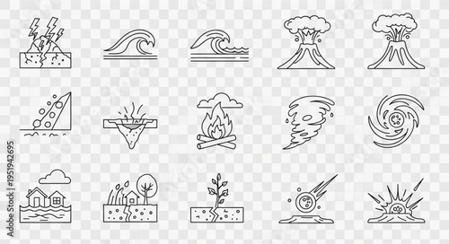 Collection of Natural Disaster Icons in Sketch Style.