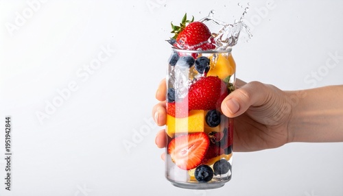 Refreshing Fruit Splash in a Glass with Hand Holding It