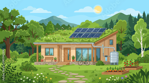 Eco Friendly House With Solar Panels.