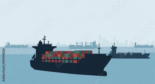 Container Ships at Sea - A Silhouette of Global Trade.