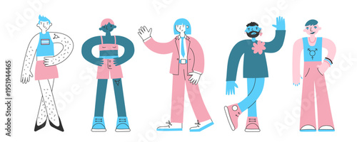 Set of diverse trans modern people in minimal flat style. Individuality, self-expression, confidence and identity concept. Nonbinary and transgender awareness and inclusion.