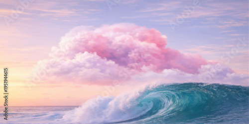 An aerial view of white storm clouds gathering over the blue sea at sunset as the high horizon meets a dramatic nature cloudscape in the open atmosphere