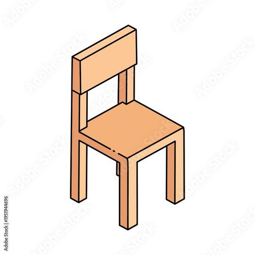 Isometric illustration of a simple wooden chair with a rectangular seat and backrest.