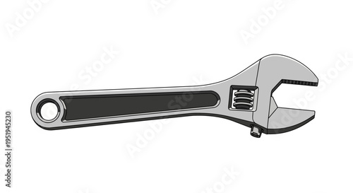 Adjustable steel wrench hand tool illustration isolated on white background