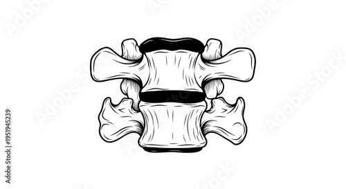 Hand drawn illustration of human spinal vertebrae isolated on white