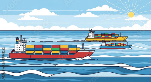 Container Ships Sailing on the Ocean with Cargo.