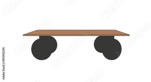 Minimalist wooden table with abstract legs on white background.