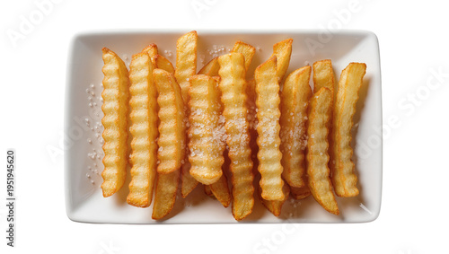 Slika na platnu Delicious golden crinkle-cut french fries, perfectly salted and served on a rect