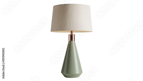 Billede på lærred Modern light green conical table lamp with a beige fabric lampshade, isolated on