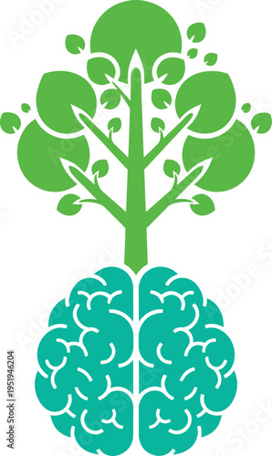 Unique graphic design symbolizing mental growth featuring a vibrant green sapling emerging directly from the structure.