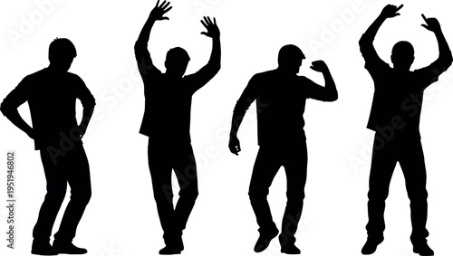 Vector illustration of dance silhouettes, expressive poses, rhythmic stances, performing arts themes, choreography movements, physical expression, creative motion design