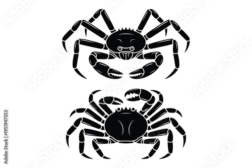 Crab silhouette vector illustration with sea life