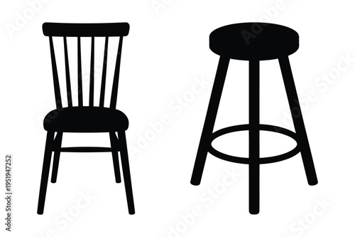Black silhouette vector illustration of chair and stool