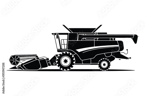 Combine harvester black silhouette vector illustration