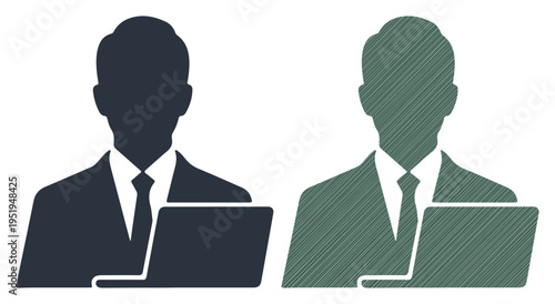 Two silhouetted professionals in suits working on laptops, representing teamwork and productivity.