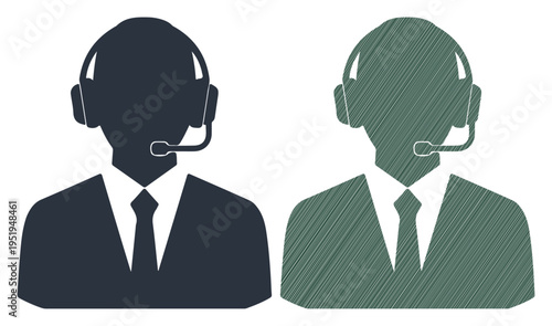 Two service professionals wearing headsets and suits, representing customer support and communication.