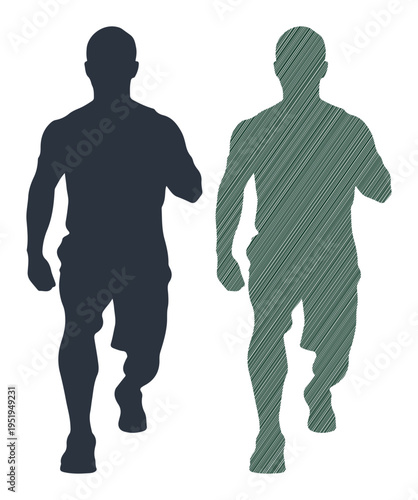 Two runners in silhouette, one solid and one textured, captured in motion