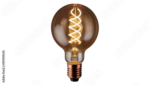 Canvastavla Glowing vintage Edison light bulb with a decorative spiral filament, isolated on