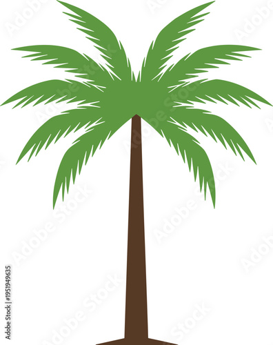 Stylized palm tree with tall brown trunk and green fronds, tropical nature symbol, coastal vacation theme, botanical illustration concept design