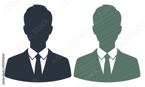 Two diverse business professionals represented by silhouettes in suits, symbolizing teamwork and partnership.