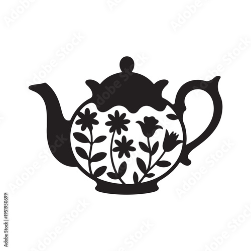 Floral Teapot Silhouette Vintage Tea Pot Vector Illustration