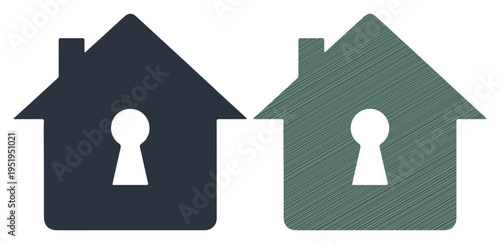 Two stylized houses with keyholes symbolize security and access to home.