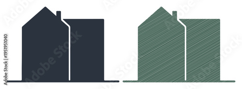 Two stylized houses side by side, symbolizing partnership and community.