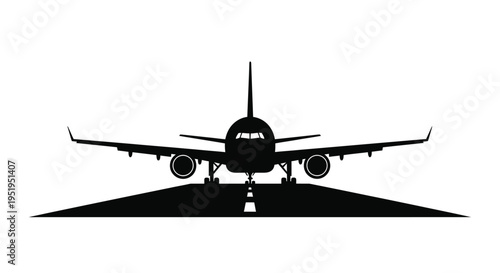 Front view of an airplane on a runway a striking silhouette