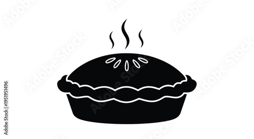 A freshly baked pie emitting steam shown as a stark silhouette