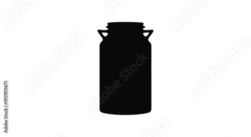 A classic black milk jug stands prominently against a white backdrop silhouette