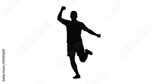 Celebratory athlete with arm raised in a dynamic pose silhouette
