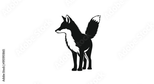 A striking black and white fox illustration in silhouette