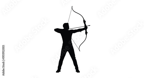 Archer drawing a bow dynamic pose captured in stark silhouette