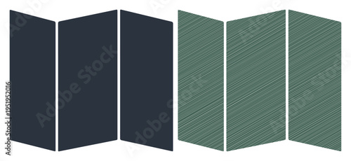 Two folded screens, one solid and one textured, representing information or privacy