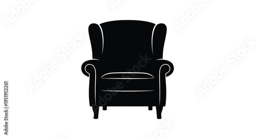 A black silhouette of a classic armchair with winged sides silhouette