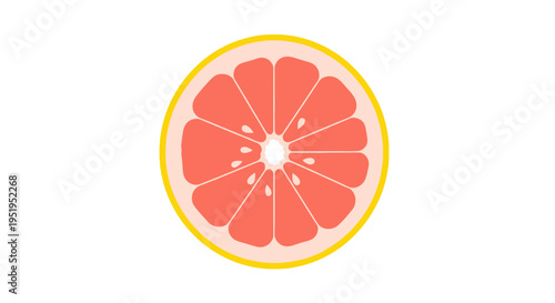 Minimalist Flat Vector Illustration of a Fresh Pink Grapefruit Slice Isolated on White Background - Healthy Citrus Fruit Cross-Section for Culinary and Wellness Design