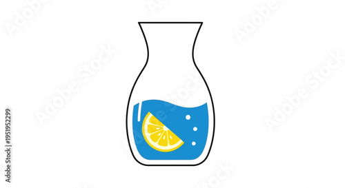 Minimalist vector illustration of a glass carafe with refreshing lemon water and a citrus slice