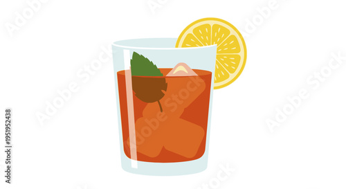 Iced tea with lemon and mint vector illustration in flat style