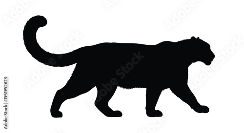 A black silhouette of a walking panther powerfully depicted silhouette