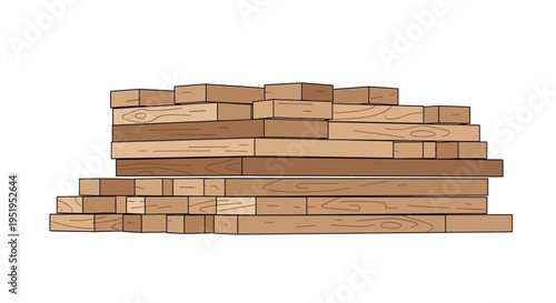 Stack of Wooden Planks and Lumber Timber Boards Vector Illustration for Construction, Carpentry, and Woodworking Industry Projects Isolated on White Background
