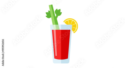 Bloody Mary Cocktail Illustration with Celery and Lemon Slice in Flat Vector Style Isolated on White