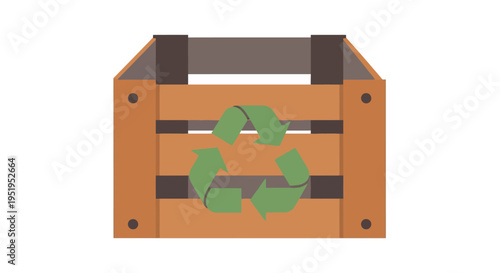 Sustainable Wooden Crate with Recycling Symbol Illustration for Eco-Friendly Packaging and Logistics