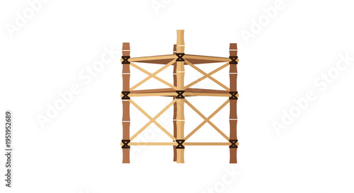 Traditional Bamboo Scaffolding Illustration Isolated on White Background - Sustainable Asian Construction and Architecture Design Element