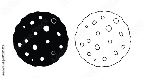 Two chocolate chip cookies one filled and one outlined silhouette