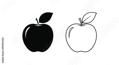 Two apple illustrations one dark and one outlined a contrasting silhouette