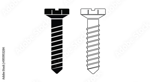 Two screw designs one black and one outlined shown as a silhouette