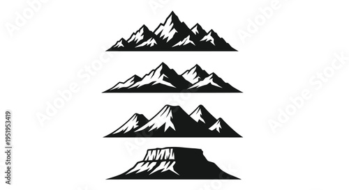 Layered mountain range design with a striking black silhouette