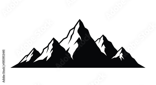 Dramatic mountain range landscape presented as a stark silhouette
